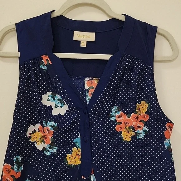 Modcloth Navy Blue Floral V Neck Tunic Sleeveless Cottagecore Top size Medium - Picture 4 of 14